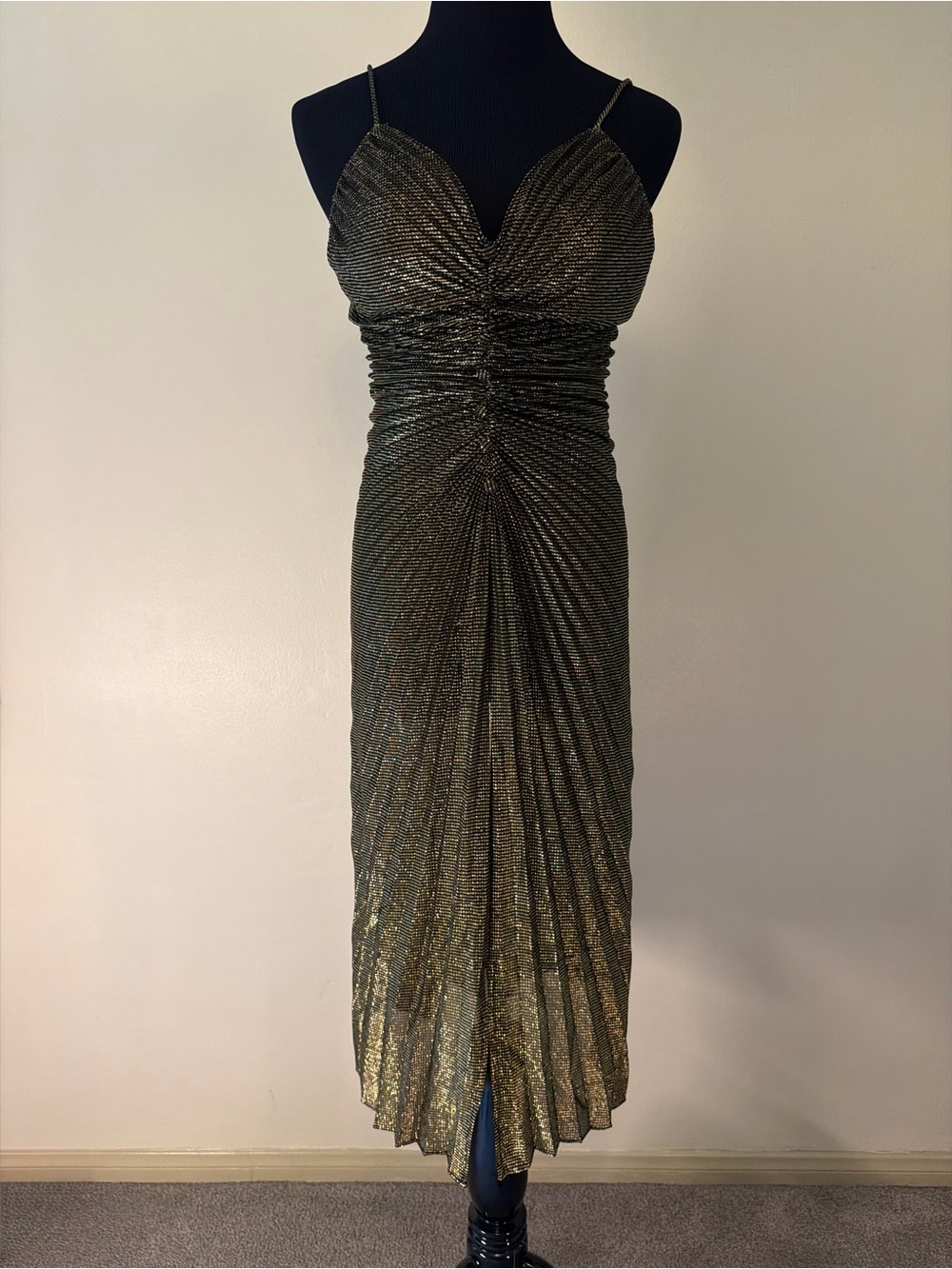 Vintage 1970s 1980s New Leaf by Samir bronze Metallic dress